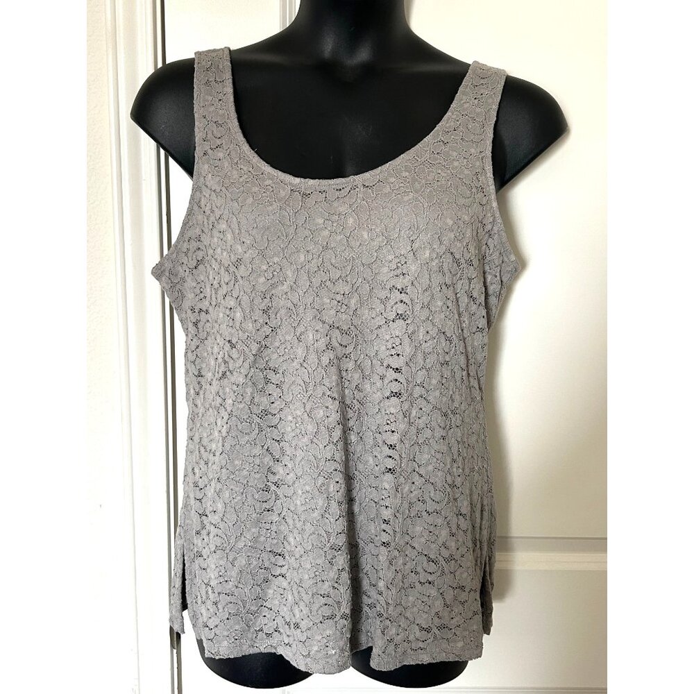 Lane Bryant Womens Lace Gray Sleeveless Tank Top With Scoop Neckline size 14-16